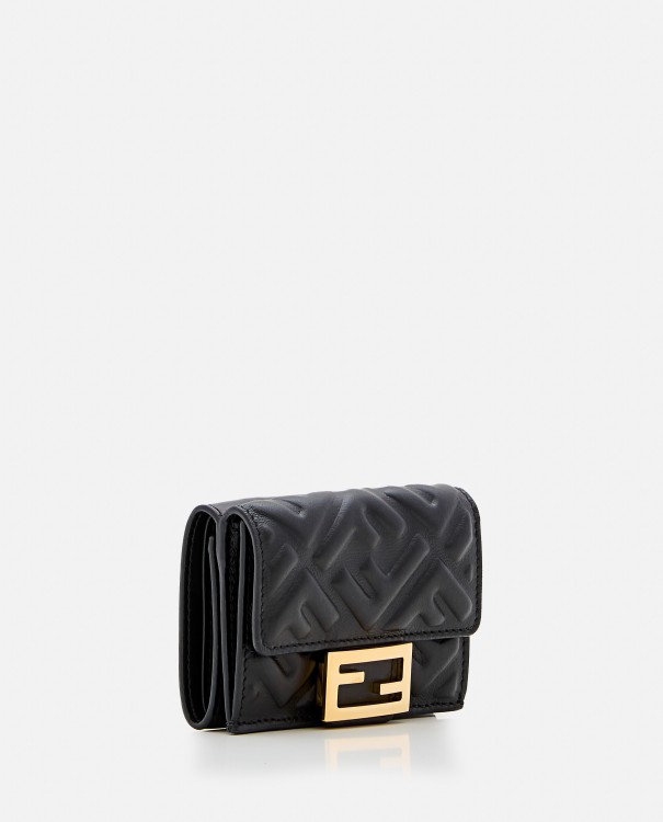 Shop Fendi Micro Trifold Leather Wallet In Black
