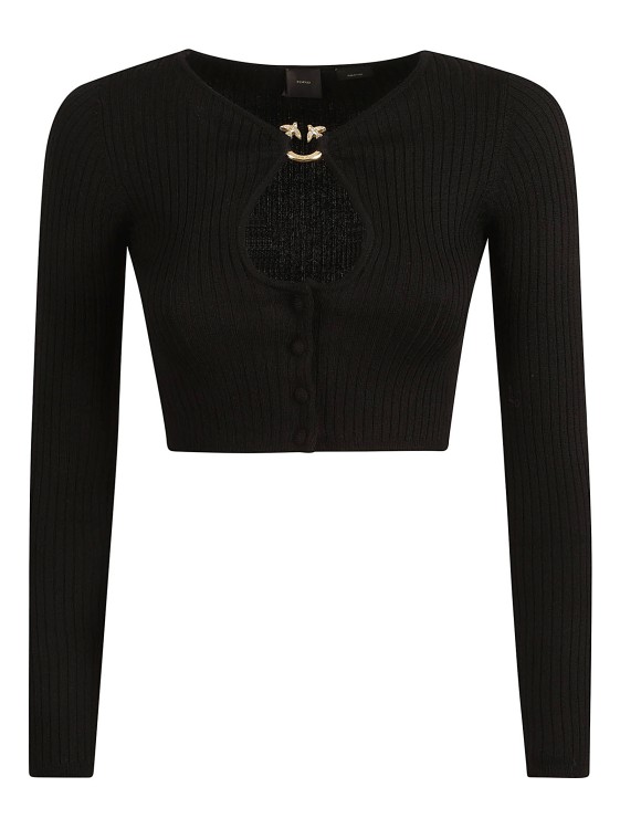 Pinko Cut-out Ribbed-knit Cropped Cardigan In Black