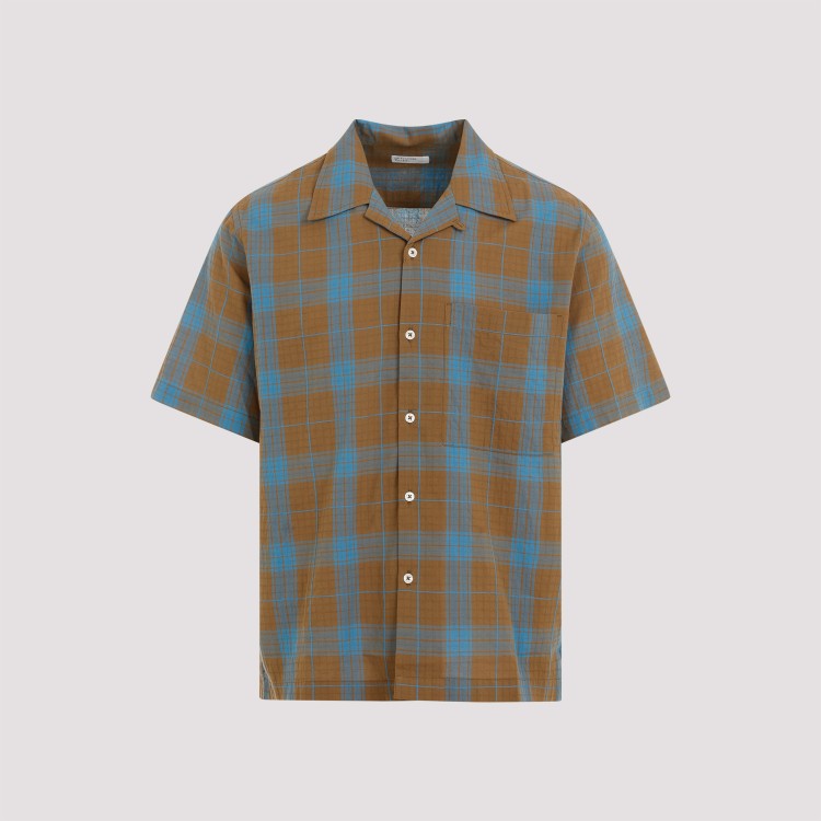 Shop Universal Works Camp Light Blue Camp Cotton Shirt In Brown