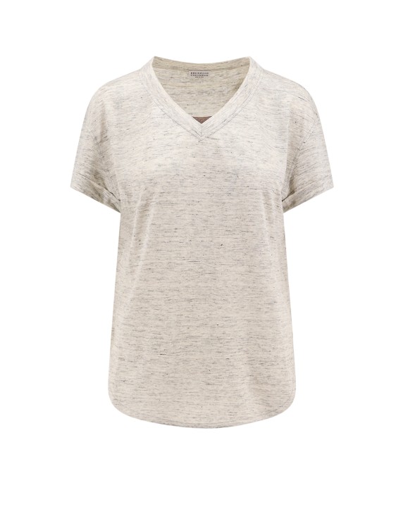 Brunello Cucinelli Linen And Silk T-shirt With Iconic Jewel Detail In Neutral