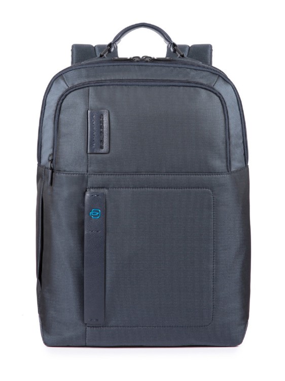 Piquadro Blue Leather & Fabric Backpack In Grey