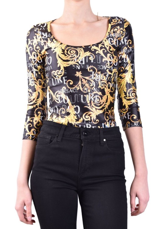 Versace Jeans Couture Logo-print Long-sleeve Body In Black