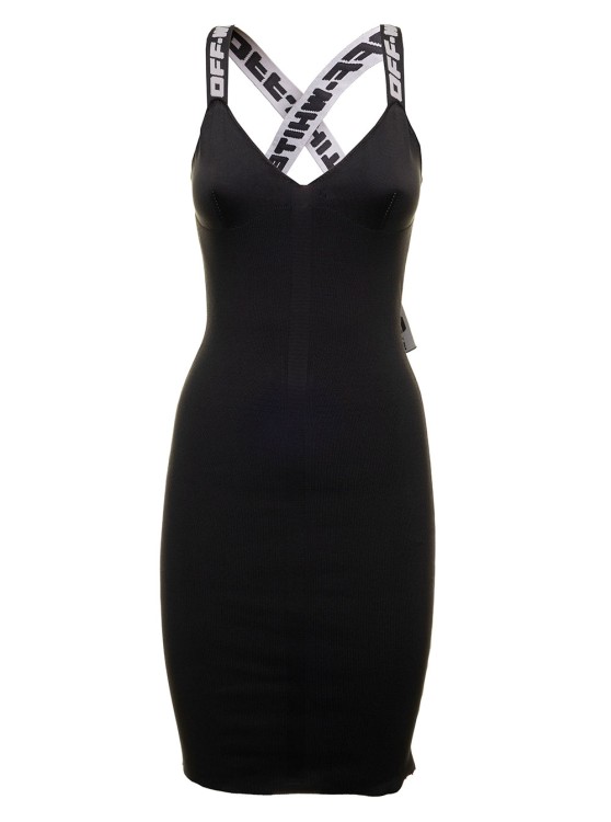 Shop Off-white Women's  Black Fabric Dress With Logoed Shoulder Straps