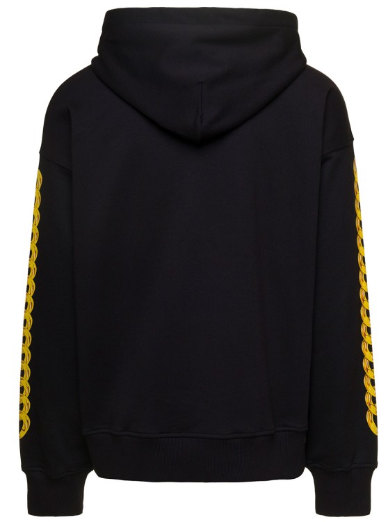 Shop Versace Jeans Couture Hoodie With Printed Logo And Chain Motif In Black Cotton