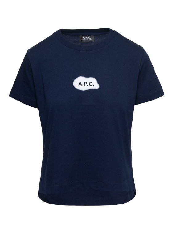 Shop Apc Astoria' Blue Crewneck T-shirt With Logo Print At The Front In Cotton In Black