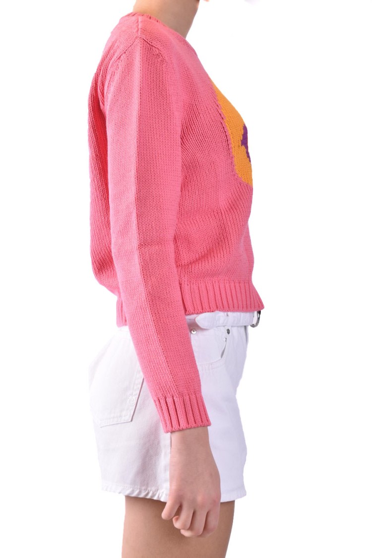Moschino Couture! Crew Neck Smiley Cotton Sweater In Burgundy