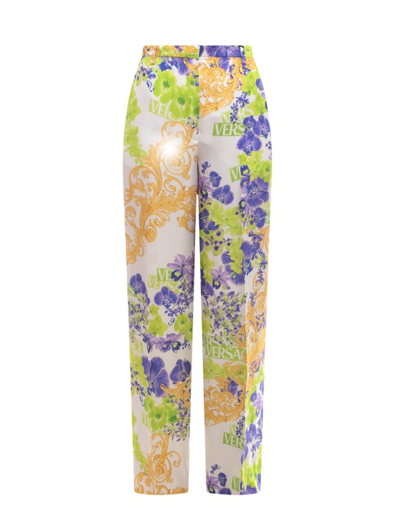 Shop Versace Orchid Print Viscose Trouser In Green
