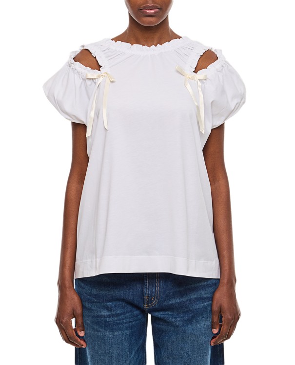 Shop Simone Rocha Cap Sleeve T-shirt With Shoulder Bite & Bow In White
