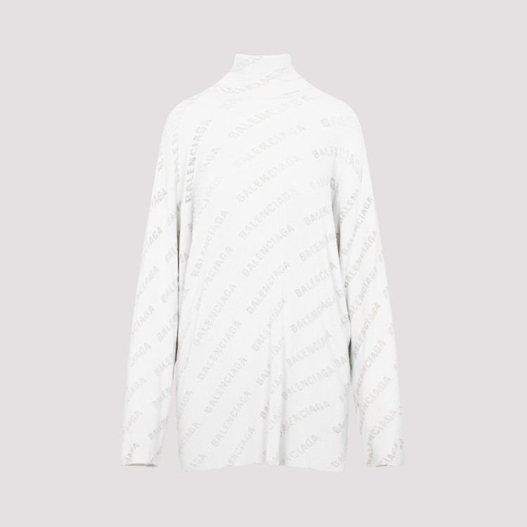 Shop Balenciaga Light Grey Oversize Turtleneck Sweater In White