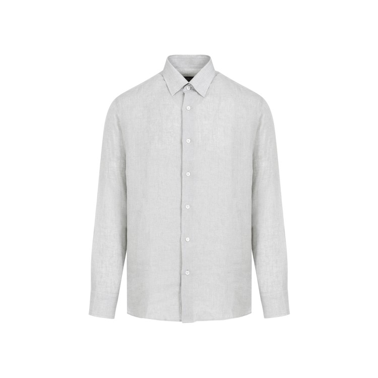Shop Brioni Grey Water Linen Shirt