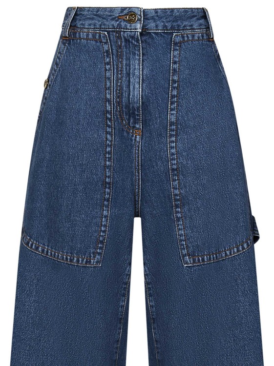 Shop Etro Wide-leg Light Blue Cotton Denim Cargo Jeans