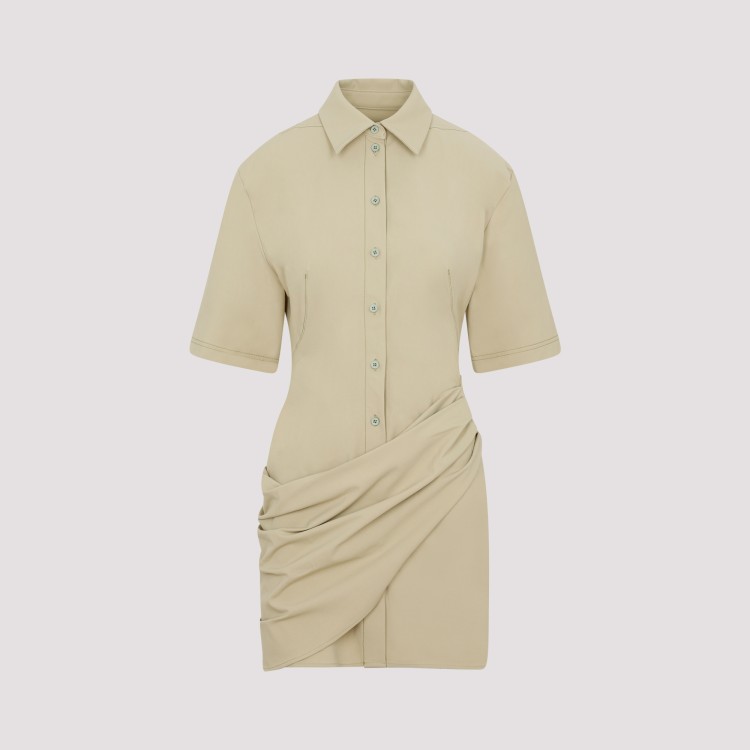 Shop Jacquemus Light Khaki La Robe Camisa Dress In Neutrals