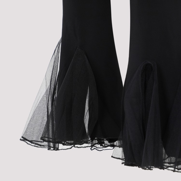 Shop Nensi Dojaka Fitted Sheer Frilled Hem Black Viscose Trousers