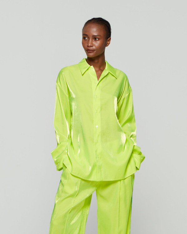 Shop Serena Bute Oversized Cuff Shirt - Neon Yellow