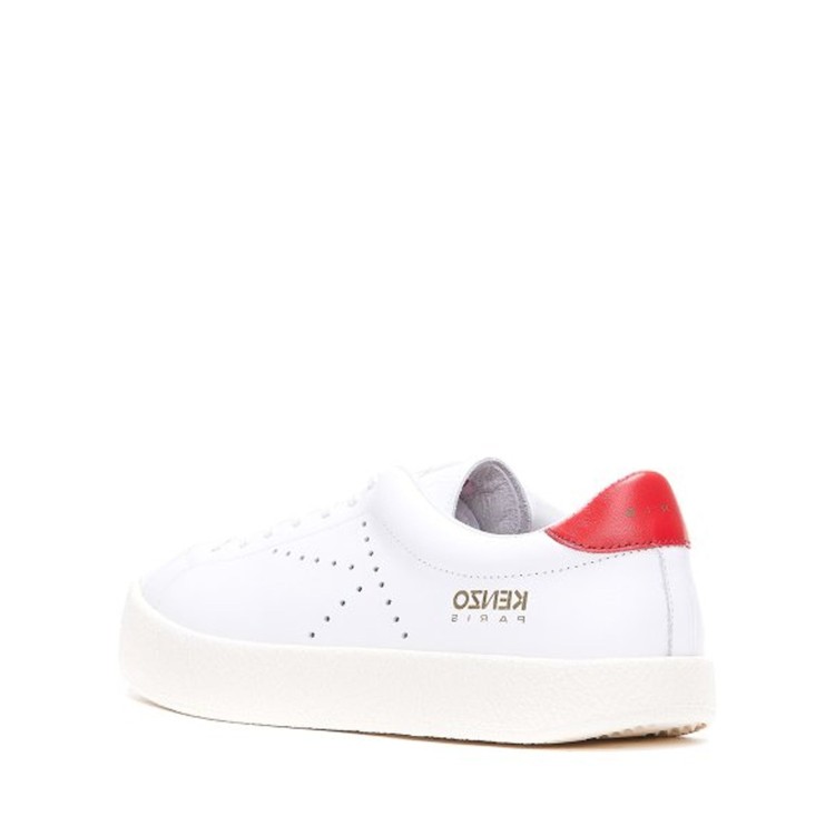 Shop Kenzo Leather Logo Sneakers In White