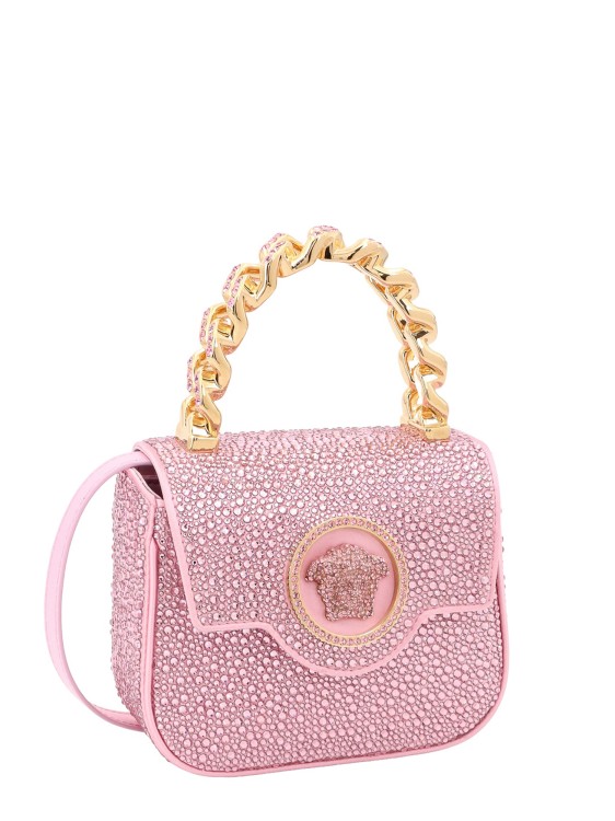 Shop Versace Hanbag With All-over Rhinestones With Iconic Frontal Medusa In Pink