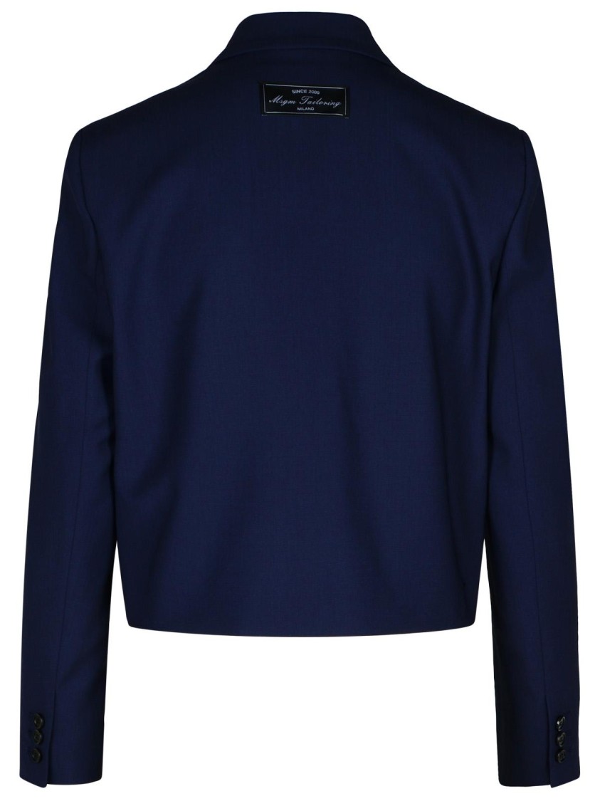 Msgm Wool Crop Blazer Buttoned Cuffs In Black