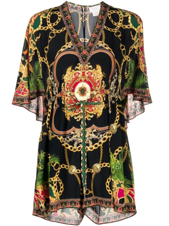 Shop Camilla Multi-colored Silk Jumpsuit With V-neck In Multicolor