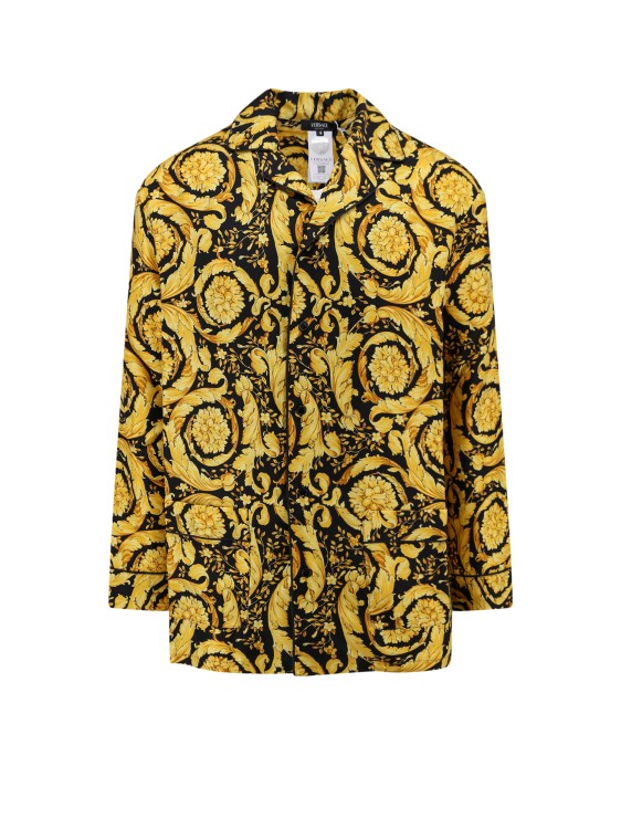 Shop Versace Silk Pajama Shirt With Barocco Motif In Yellow