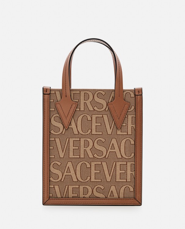 Shop Versace Small Tote In Brown