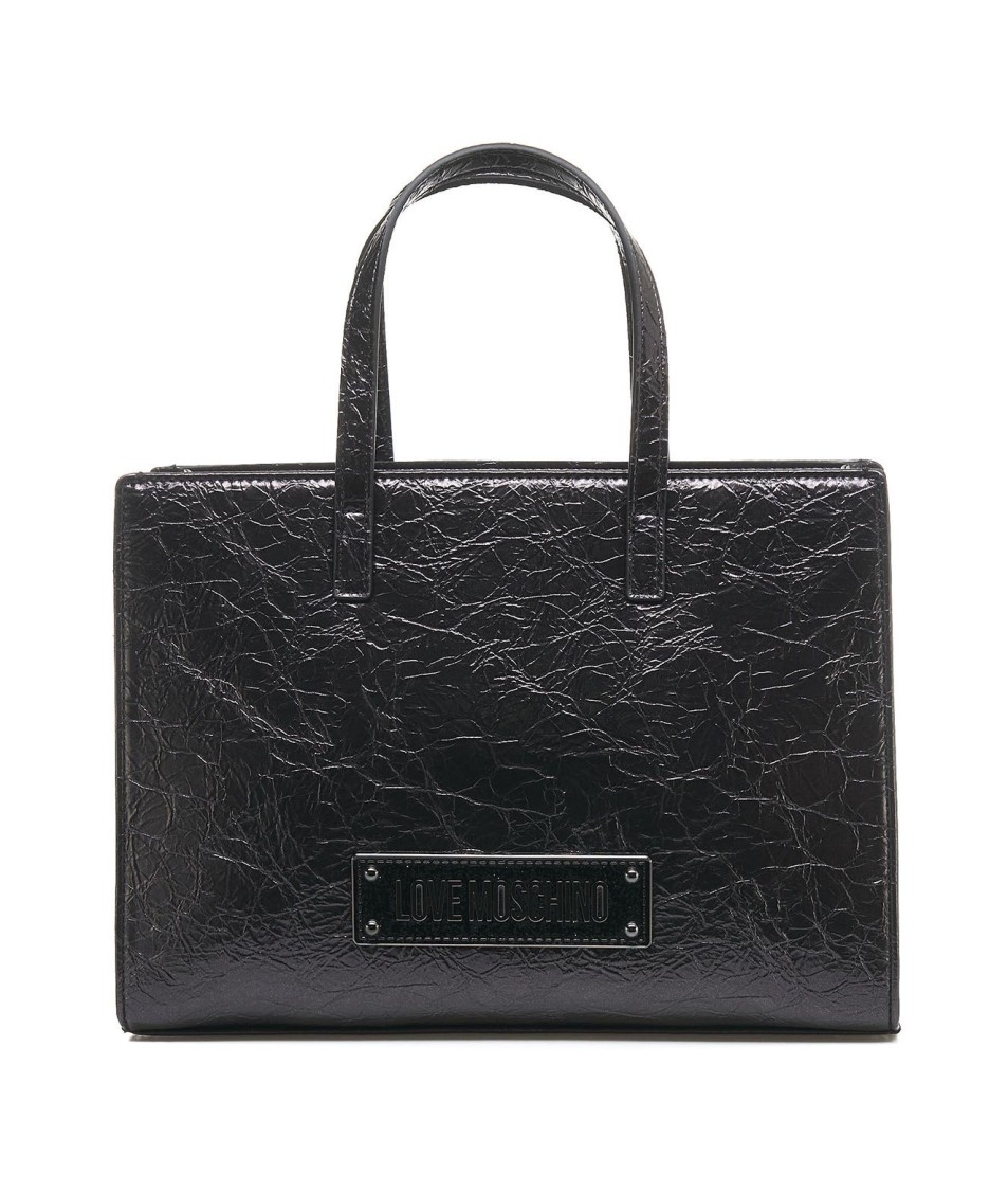 Love Moschino Medium Laminated Shopper Bag In Black