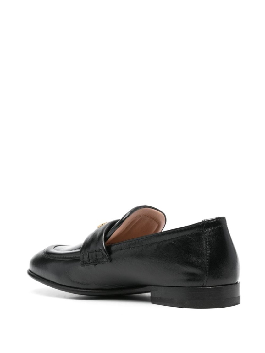 Moschino Leather Loafer Stitched Moc Polished In Black