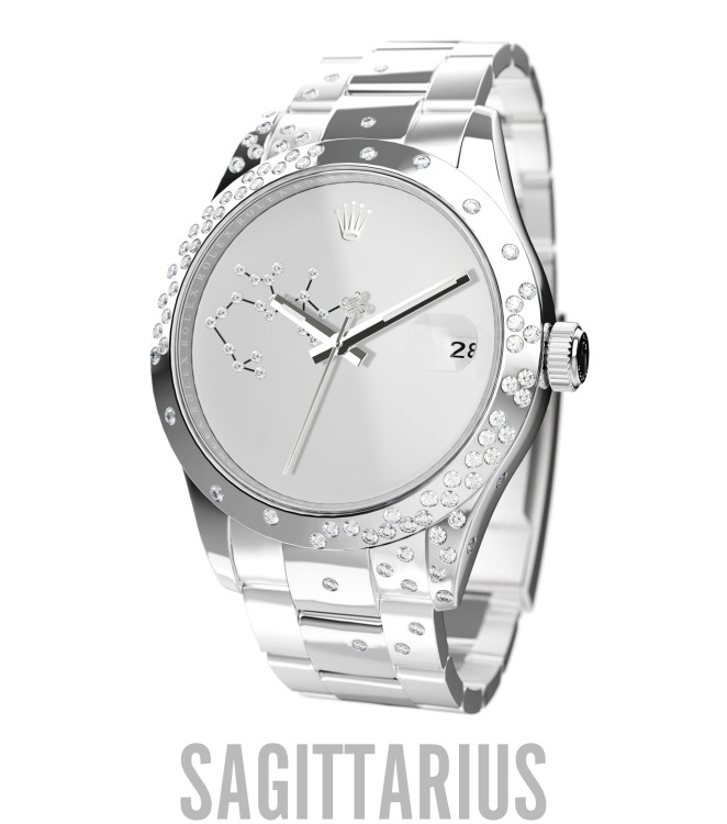 Shop Private Label London Customized Reflekt Cosmo Datejust 41 Sagittarius In Silver