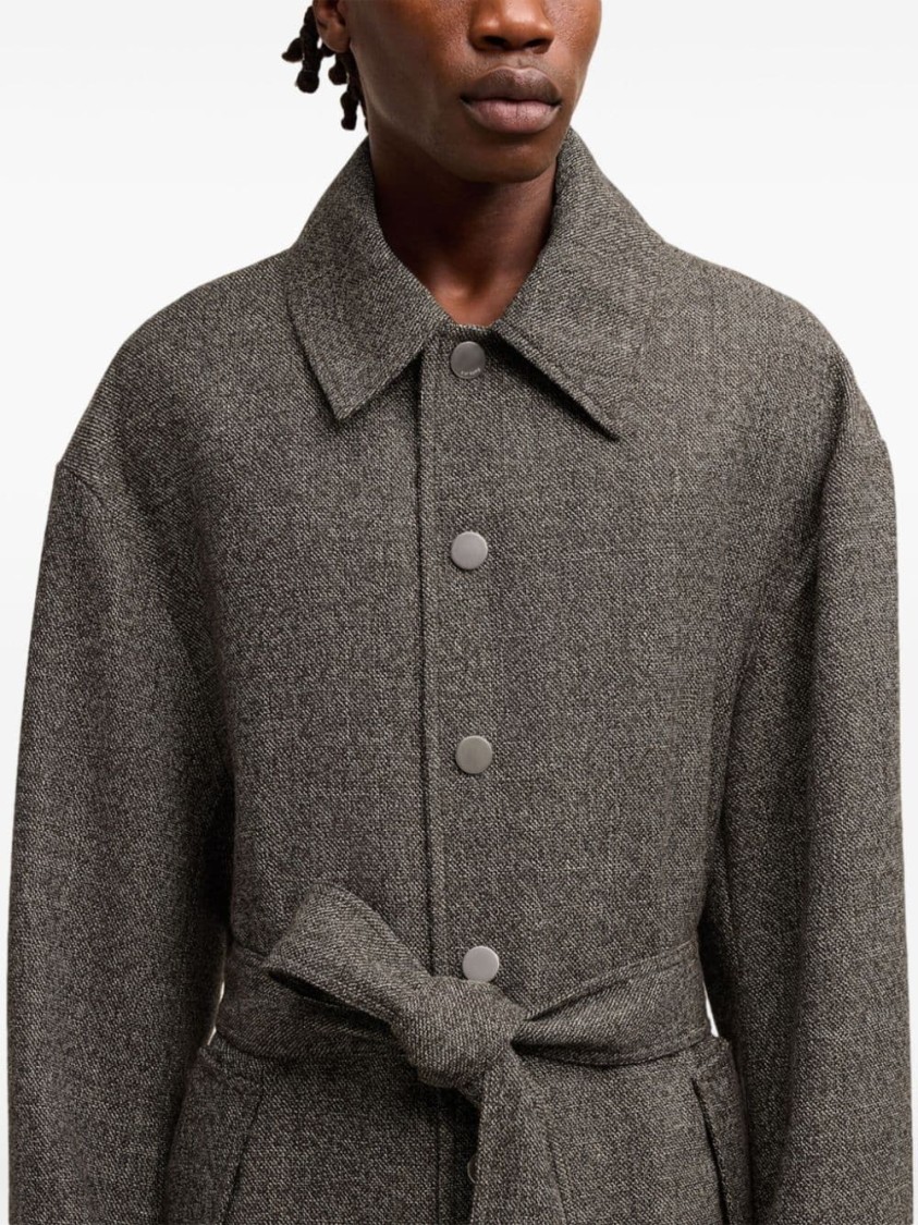 Ami Alexandre Mattiussi Wool-cotton Blended Large-profile Belted Coat In Grey