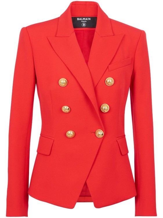 Shop Balmain Classic 6-button Red Jacket