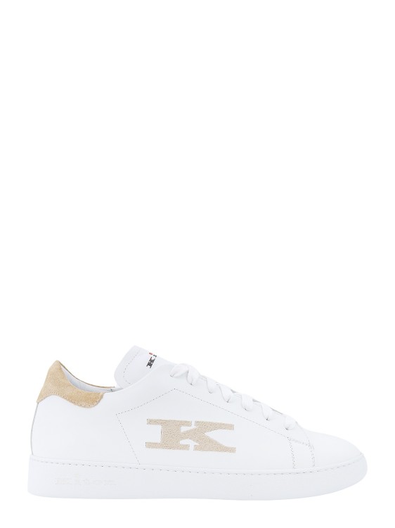 Shop Kiton Leather Sneakers With Logo Embroidery And Iconic Stitching In White