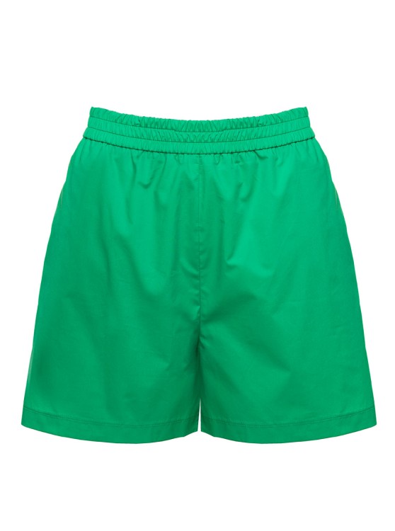 Plain High Waisted Shorts In Green Cotton Woman