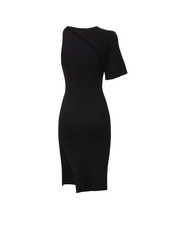 Shop Courrèges One-shoulder Ribbed Dress In Black