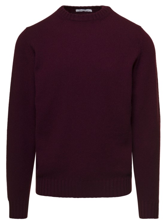 Gaudenzi Bordeaux Crewneck Sweater With Rib Trim In Wool And Cashmere In Black