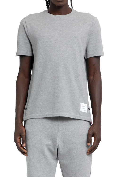 Thom Browne Piqué Centerback Striped T-shirt In Grey