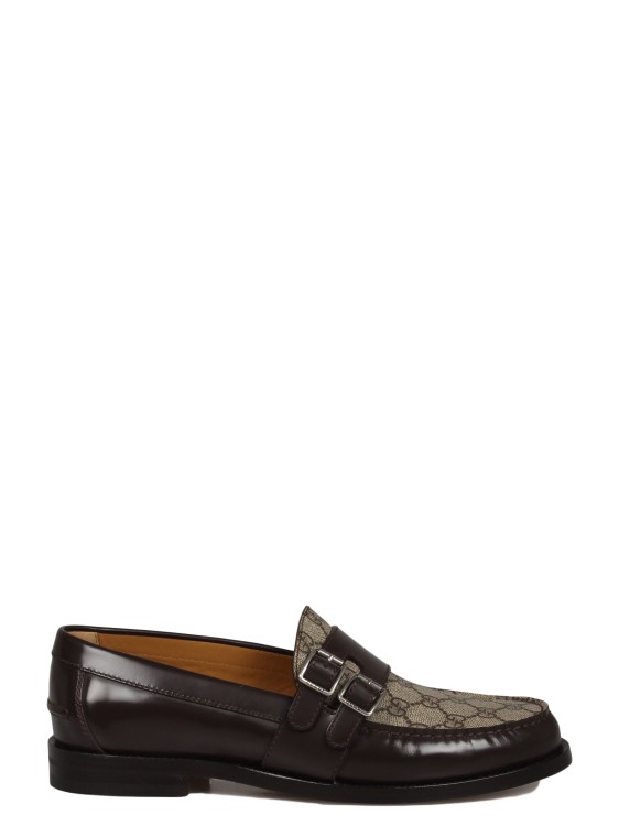 Shop Gucci Gg Buckle Loafers In Brown