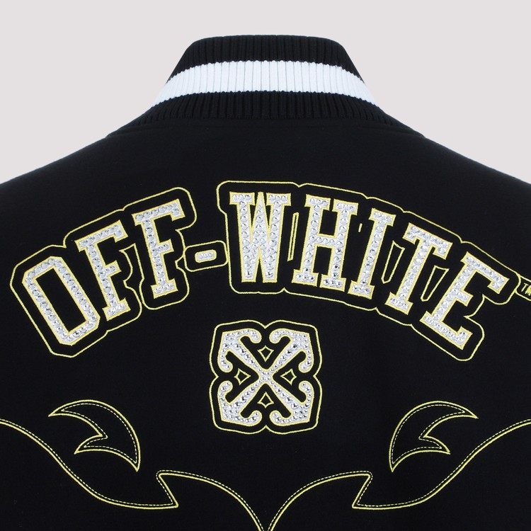 Shop Off-white Black Leather Bling Horseshoe Varsity Bomber Jacket