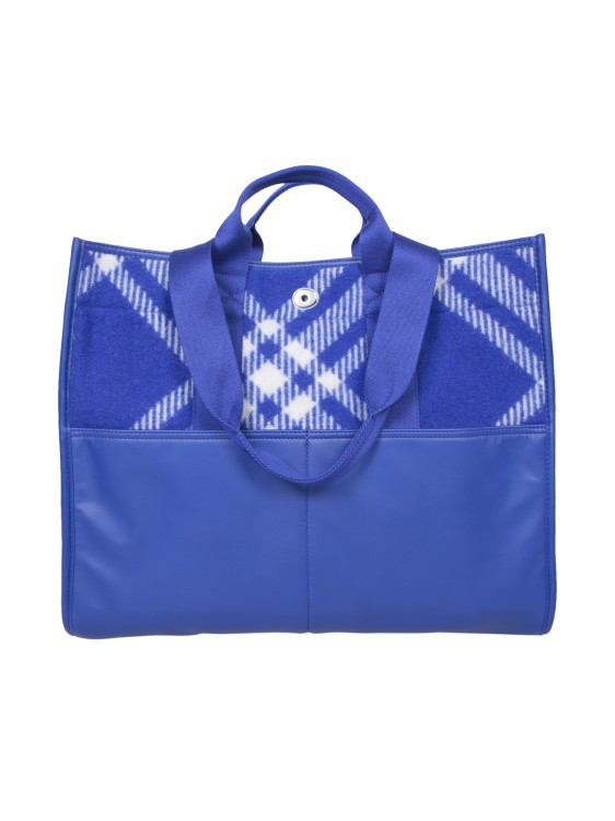 Shop Burberry Blue Pocket Check Tote Bag