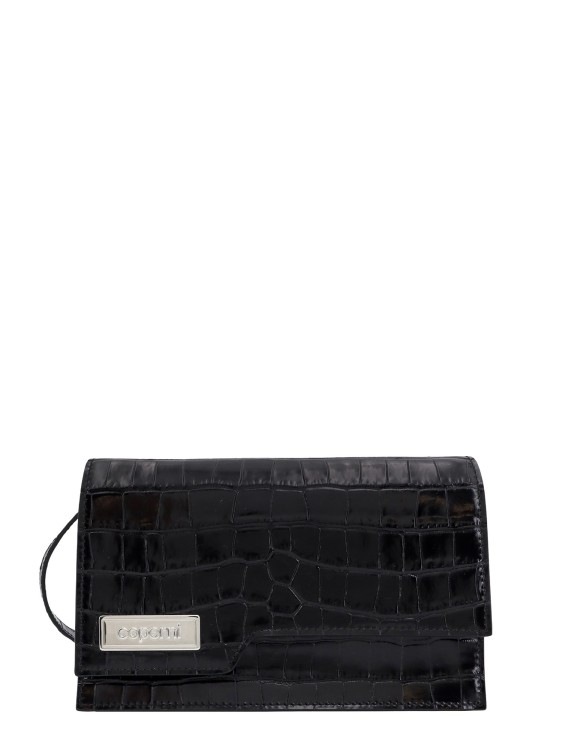 Coperni Croco Leather Clutch With Frontal Logo Patch In Black