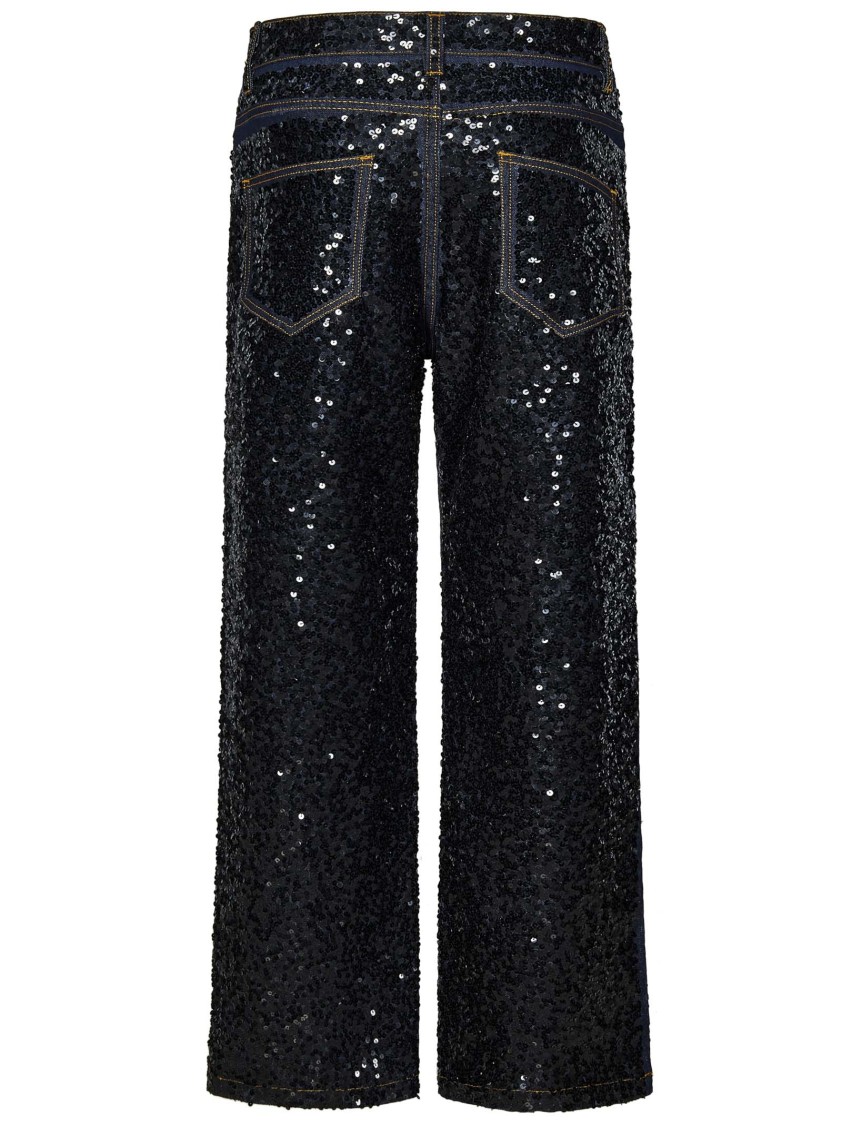 Shop P.a.r.o.s.h Parosh Sparkling Sequin-embellished Wide-leg Jeans With Stretch Cotton Blend For Ultimate Comfort In Black