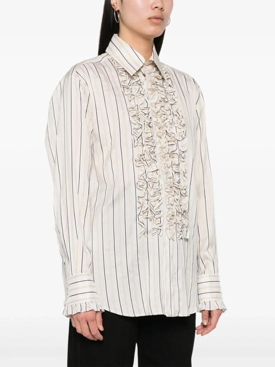 Shop Stella Mccartney Beige Striped Ruffled Shirt In White