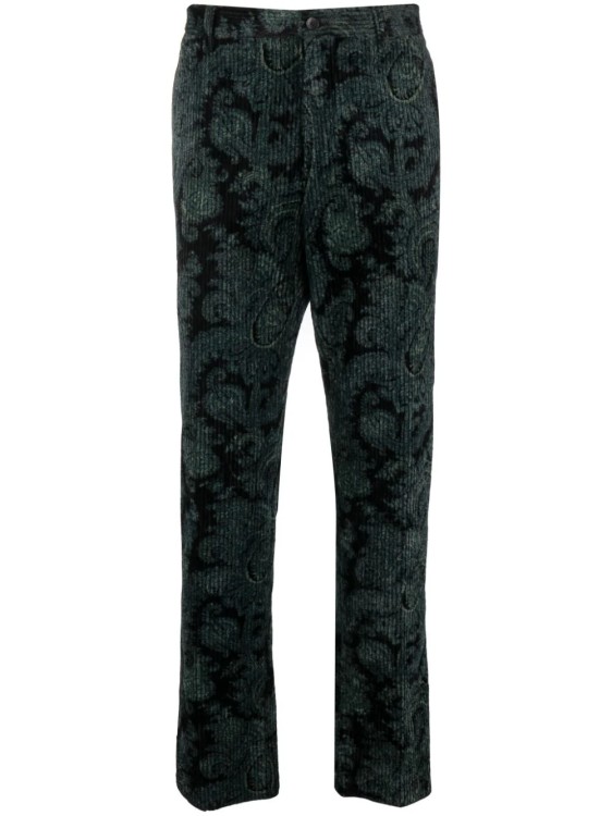 Etro Corduroy Paisley-pattern Cotton Trousers In Black