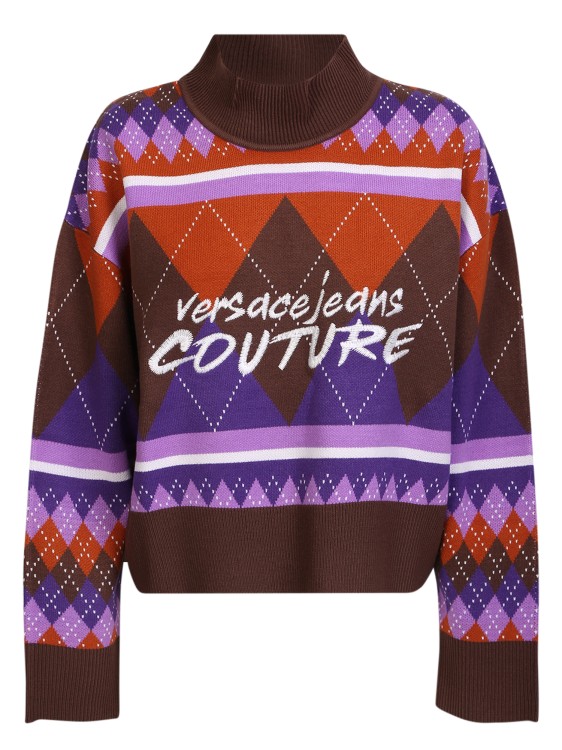 VERSACE JEANS COUTURE PULLOVER WITH ARGYLE KNIT CONSTRUCTION,c87f965f-53b9-9c41-86f3-aefb6cebd975