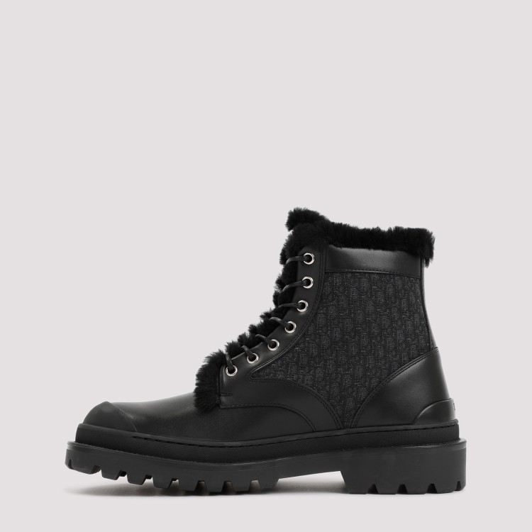 Shop Dior Black Leather And Canvas Boot