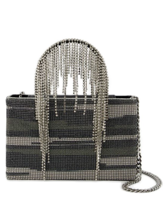 Kara Midi Crystal Fringe Handbag  - Black Stripes - Strass