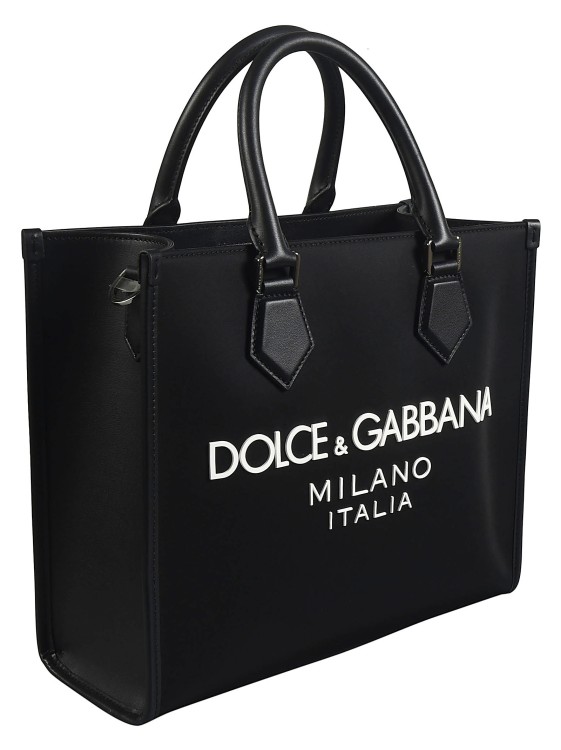 Shop Dolce & Gabbana Black/white Canvas Leather Trim Tote Bag