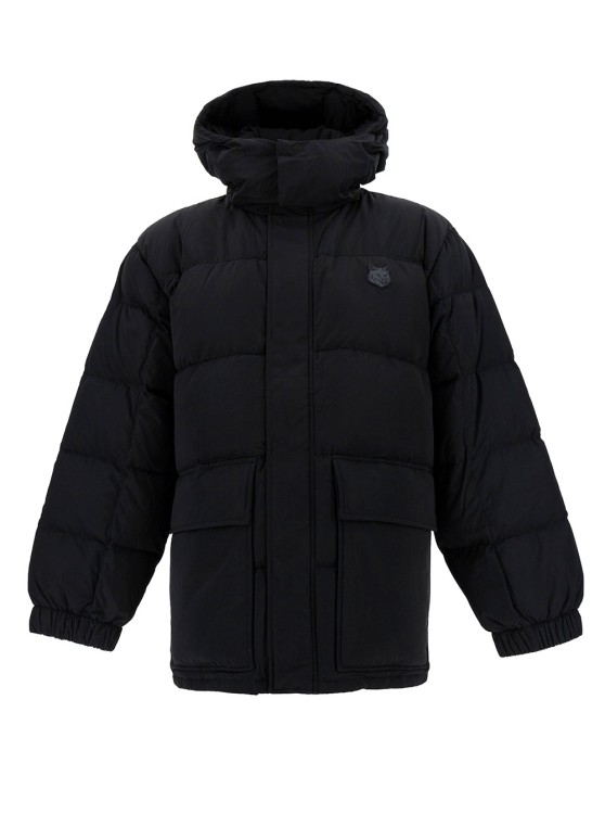Shop Maison Kitsuné Hooded Puffer In Nylon With Tonal Fox Head Patch In Black