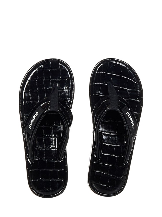 Shop Coperni Black Crocodile Printed Leather Flip-flops