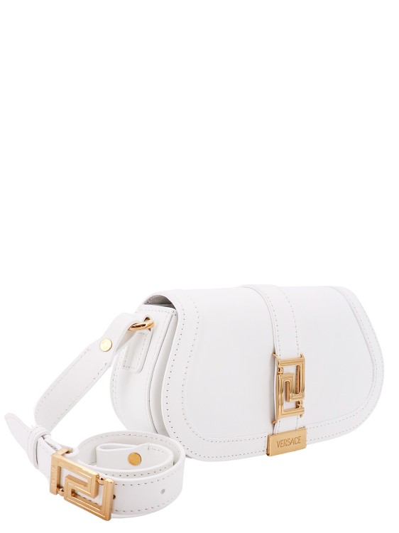 Shop Versace La Greca Detail Leather Shoulder Bag In White