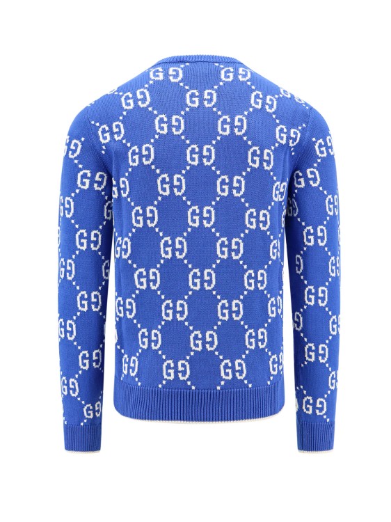 Shop Gucci Cotton Sweather With Gg Motif In Blue
