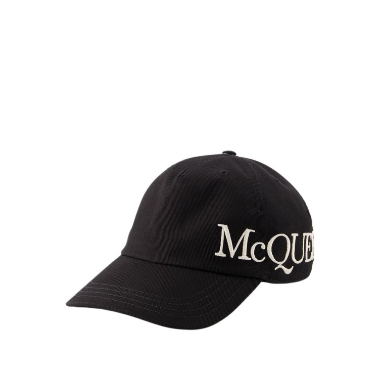 Alexander Mcqueen Oversize Embroidered Mcq Baseball Cap In Black